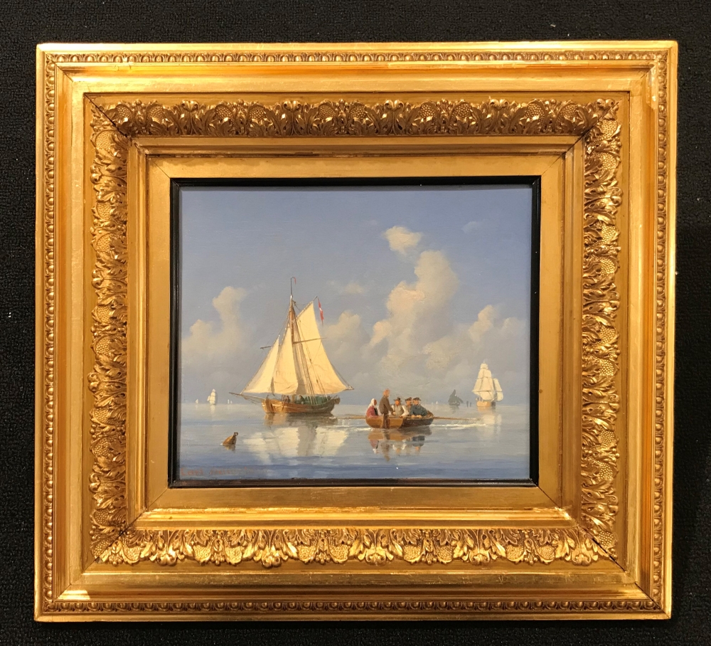 Carl Bille - Marine med talrige sejlskibe på sundet 1863 - Str:19x23 cm - solgt/Sold/verkauft