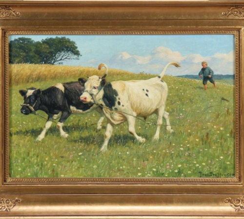 Poul Steffensen, Kalvene sættes løs - str:33x50 cm - solgt!