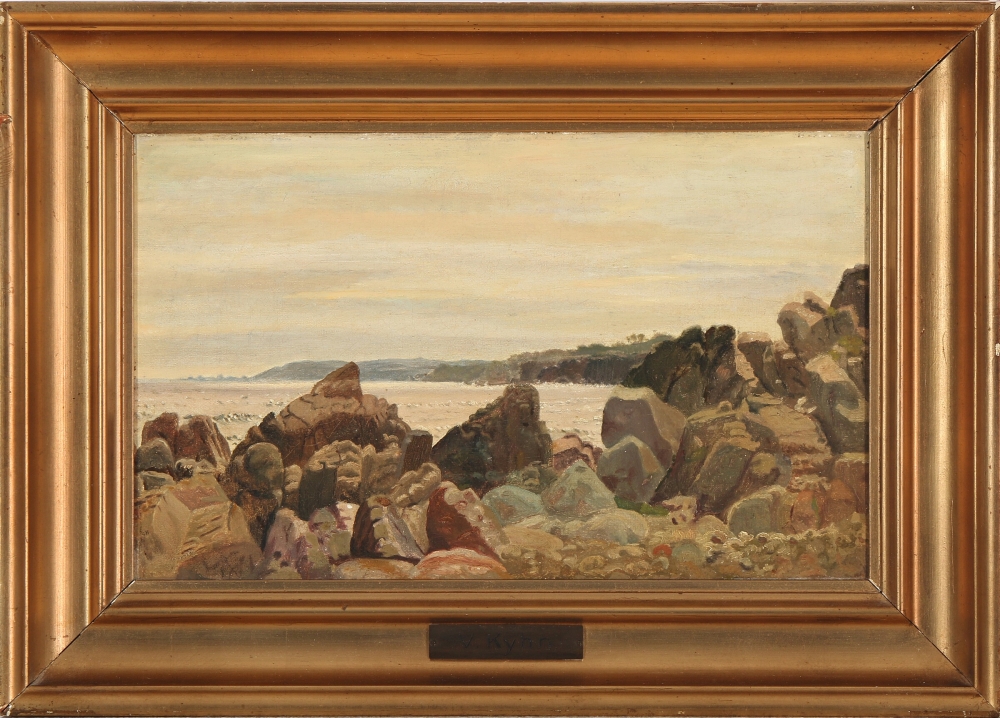 Vilhelm Kyhn, Kystparti fra Bornholm 1871 - str: 19x32 cm - solgt/ sold/verkauft