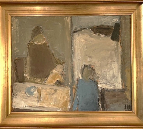 Johannes Hoffmeister - Interiør med mor og børn - str: 40x50 cm -  solgt