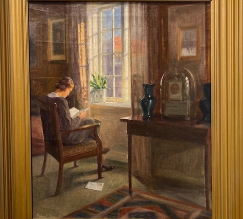 Robert Panitzsch - Interiør med kvinde - str: ca 60x50 cm -  solgt