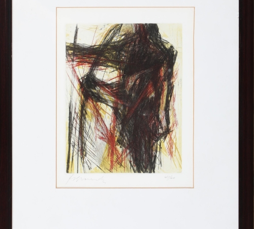 Peter Brandes: Uden titel. Sign. Peter Brandes, 41/60. Radering i farver. Lysmål 22×16.- Pris:2.400 kr