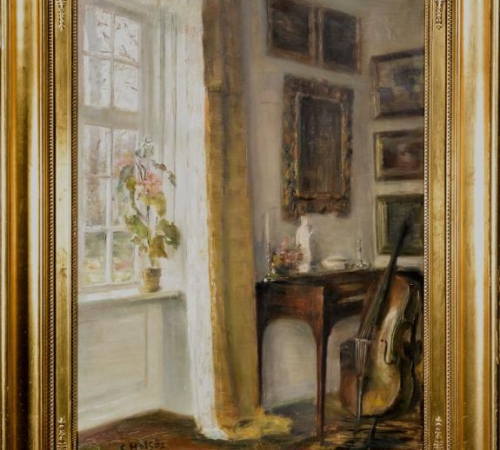 Interiør med sollys - str: 65x 48 cm - solgt/sold/verkauft