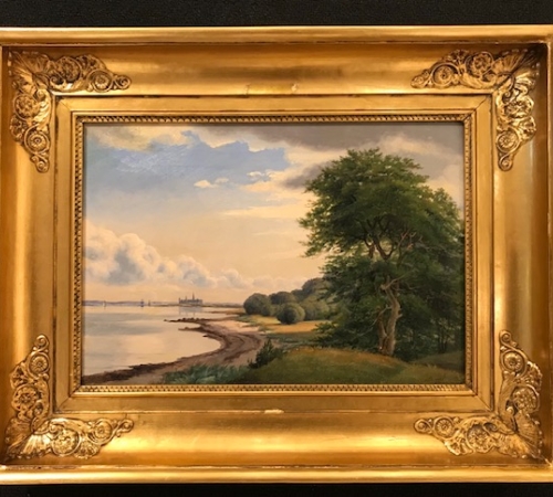 Johan Frederik Damm - Parti fra kysten nord for Kronborg1862 - str:23x33 cm - solgt!