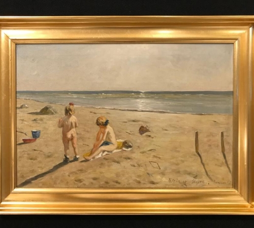 Th. Friis. badende børn 1935 Skagen. - str.43×63 - solgt/sold/verkauft