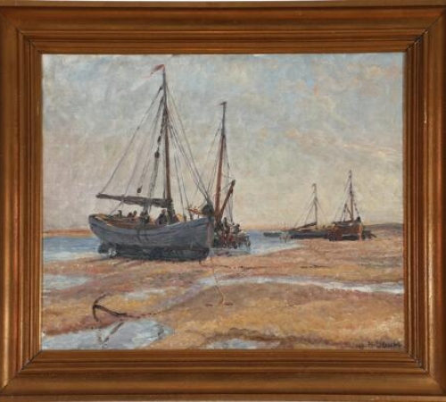 Heinrich Dohm - sejlbåde ved ebbe - Sønderho, Fanø - str:56x70 cm - solgt!