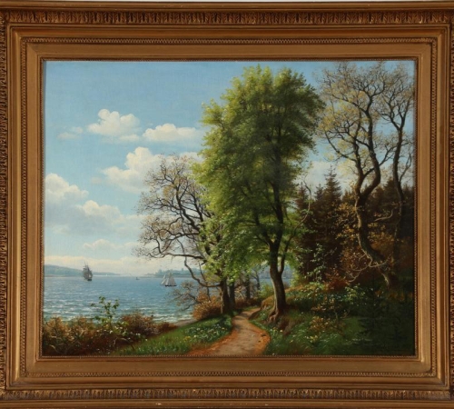 Eiler Rasmussen Eilersen - Parti fra Svendborgsund 1875 -str:46x57 cm - solgt