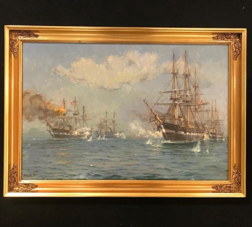 Paul Sinding - Slaget ved Helgoland 9 maj 1864 - str:50x75 cm - Solgt/sold/verkauft