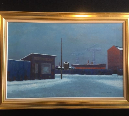 Folmer Bendtsen - parti fra syd-havnen - str: 65x100 cm - solgt/sold/verkauft