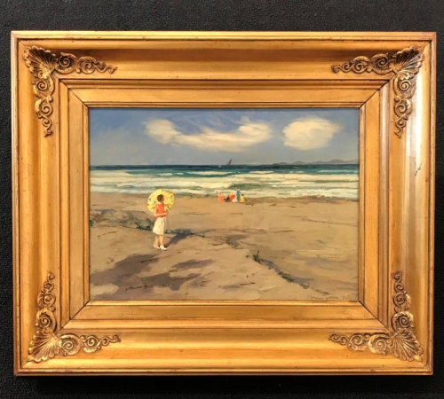 Carlo Hornung - Jensen, Parti med sommergæster på Hornbæk strand 1924 -str:24x33 cm - solgt/sold/verkauft